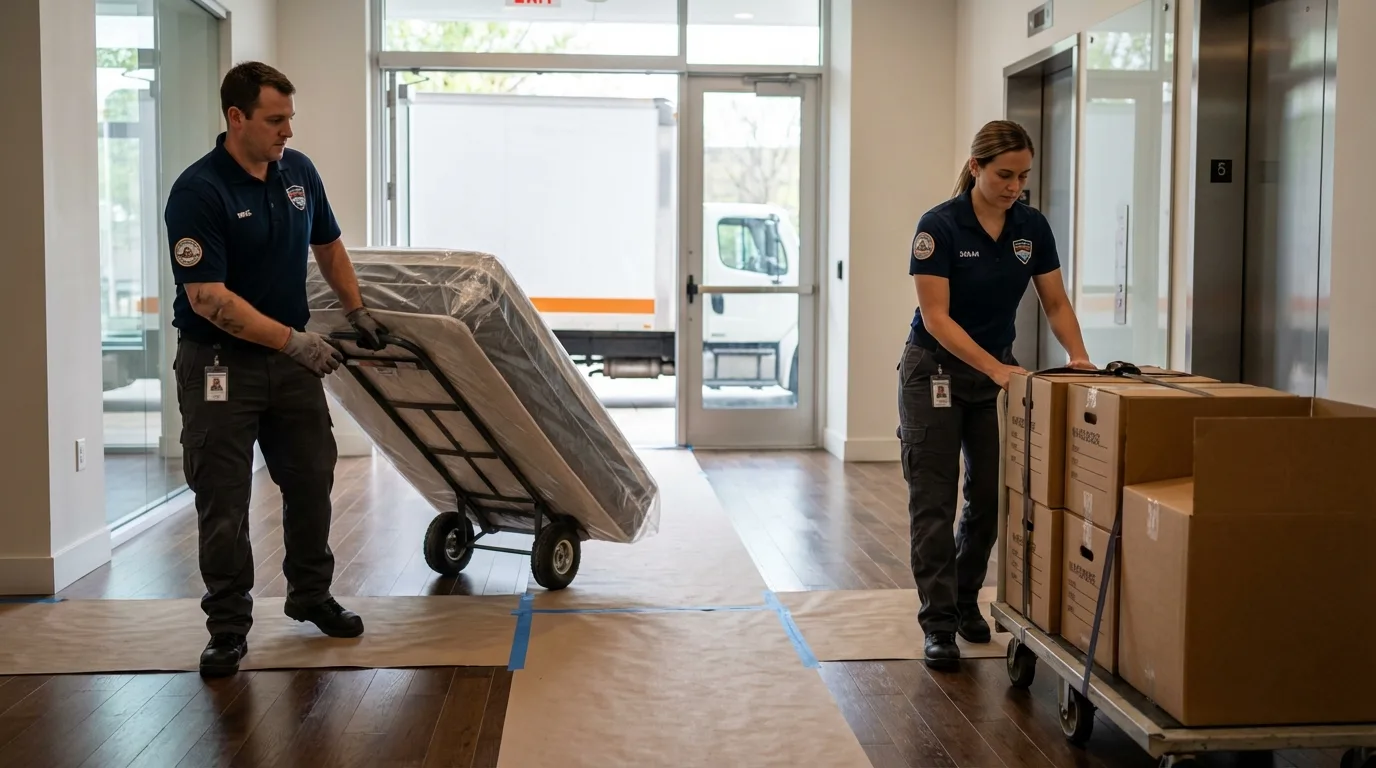 Professional apartment movers loading elevator in Seaside Heights, NJ
