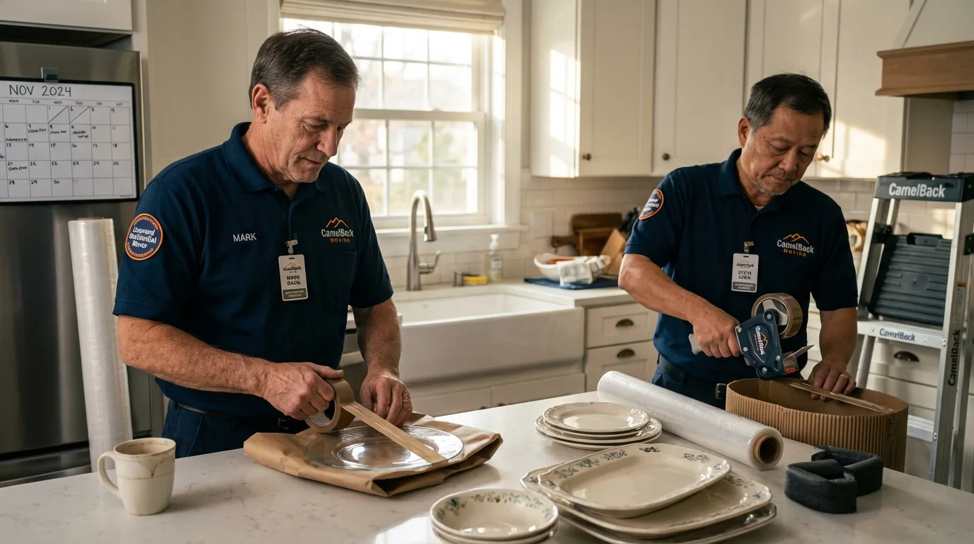 Professional crew packing kitchen dishware in Seaside Heights, NJ